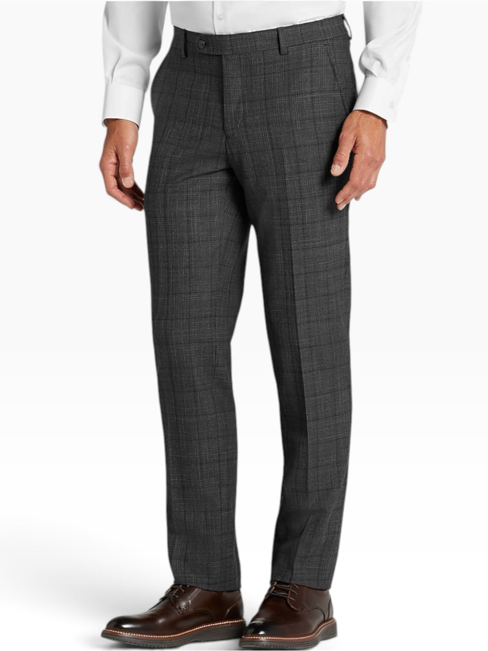 NWT Joseph Abboud Gray Windowpane Plaid Dress Pants Slim Fit Stretch 46x32
